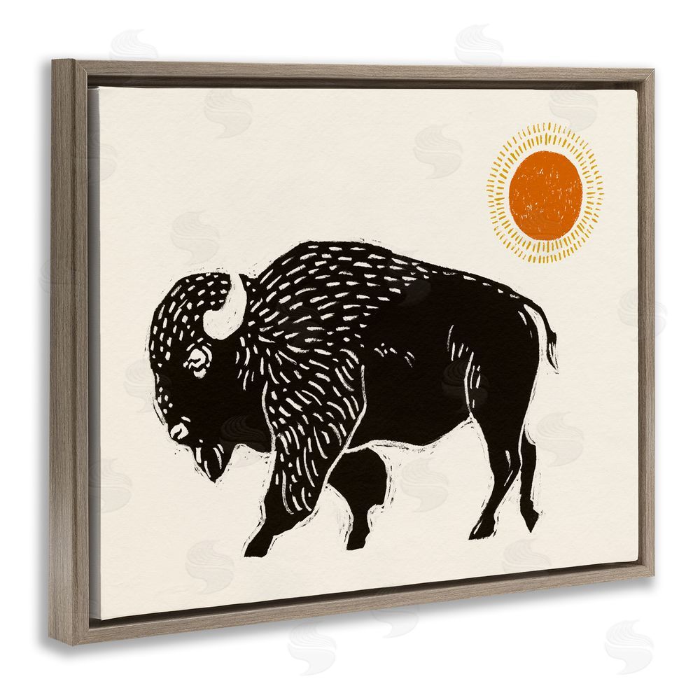 Victoria Barnes Boho Bison Facing Left Brown Floating Frame Canvas Wall Art Print