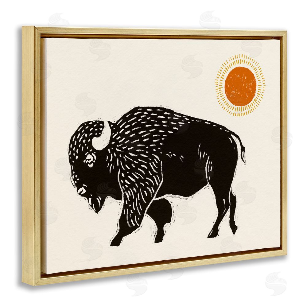Victoria Barnes Boho Bison Facing Left Gold Floating Frame Canvas Wall Art Print