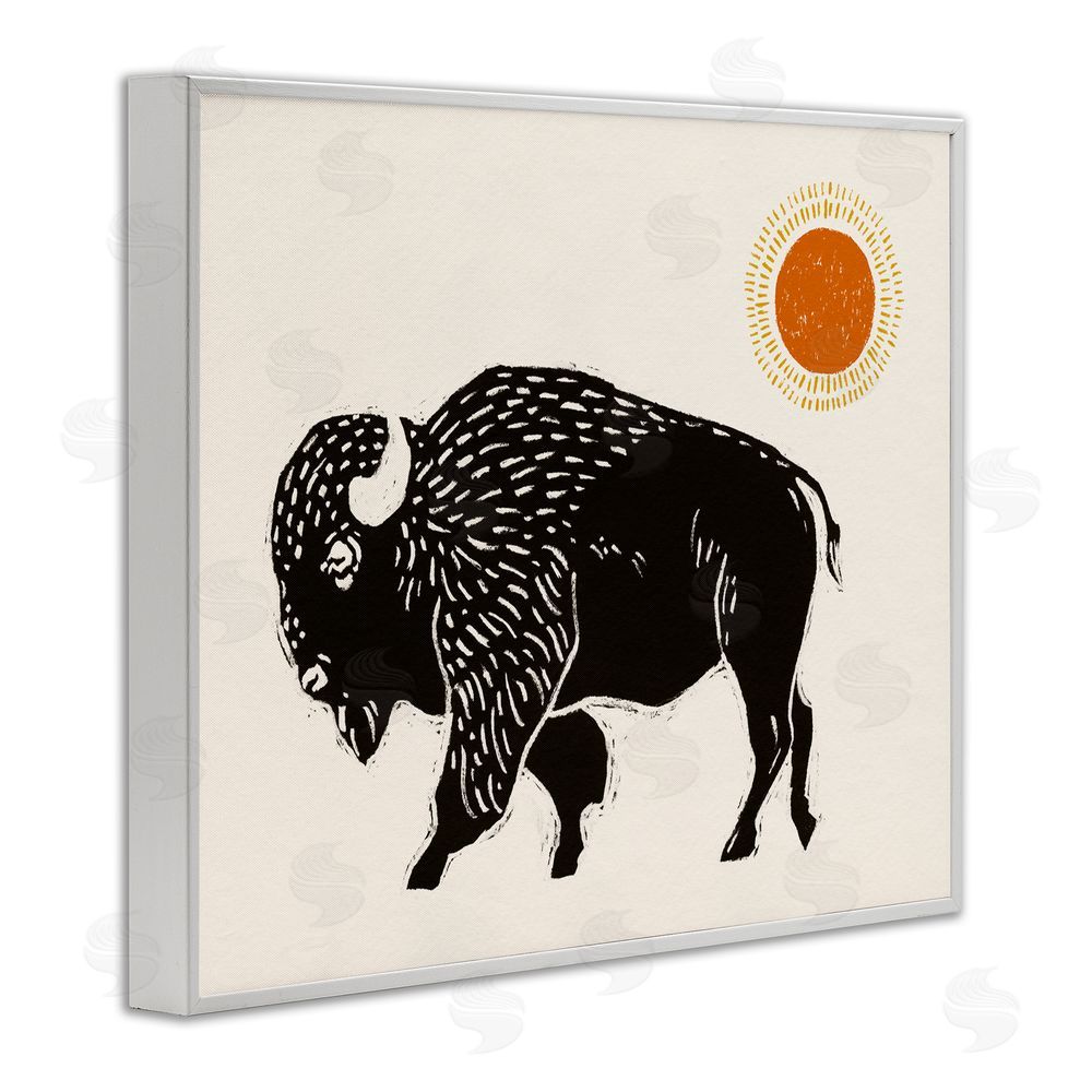 Victoria Barnes Boho Bison Facing Left White Framed Giclee Wall Art Print