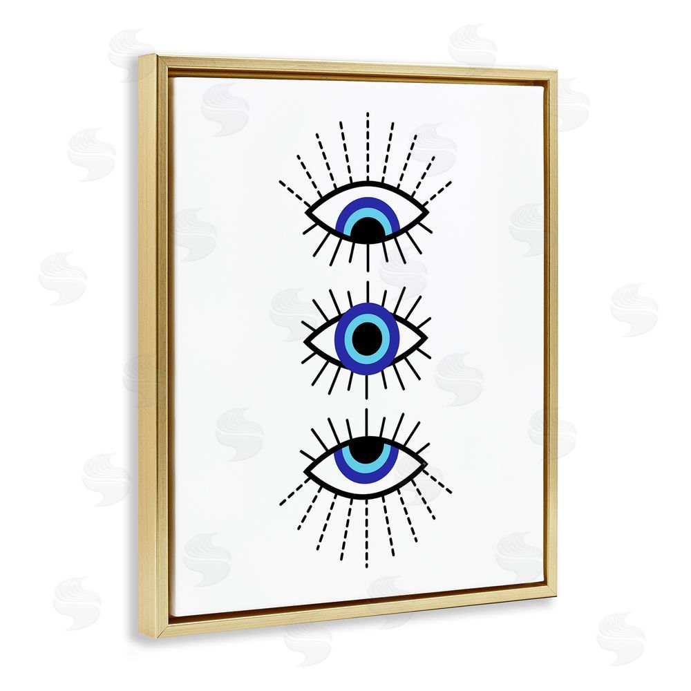 Martina Pavlova Three Evil Eyes Pattern Gold Floating Frame Canvas Wall Art Print