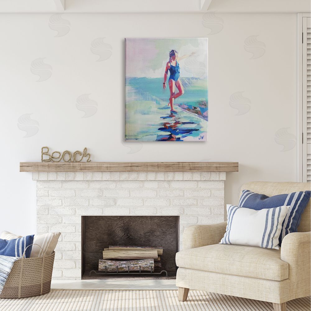 Jenny Westenhofer Girl on Beach Abstraction Canvas Wall Art Print in Room