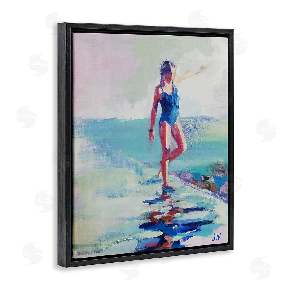 Jenny Westenhofer Girl on Beach Abstraction Black Floating Frame Canvas Wall Art Print