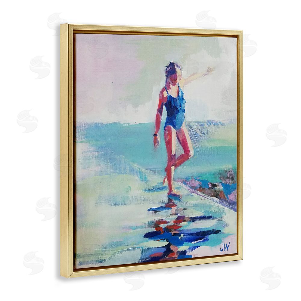 Jenny Westenhofer Girl on Beach Abstraction Gold Floating Frame Canvas Wall Art Print