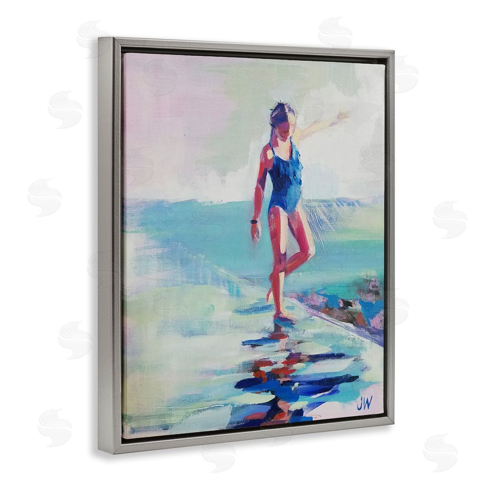 Jenny Westenhofer Girl on Beach Abstraction Grey Floating Frame Canvas Wall Art Print