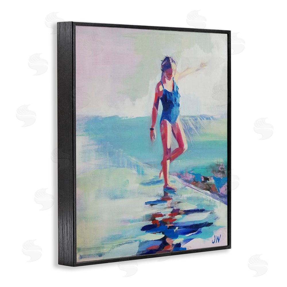 Jenny Westenhofer Girl on Beach Abstraction Black Framed Giclee Wall Art Print