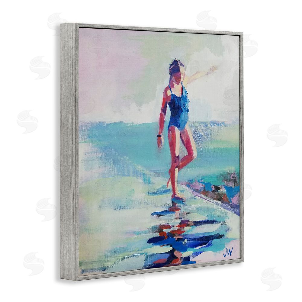 Jenny Westenhofer Girl on Beach Abstraction Gray Framed Giclee Wall Art Print