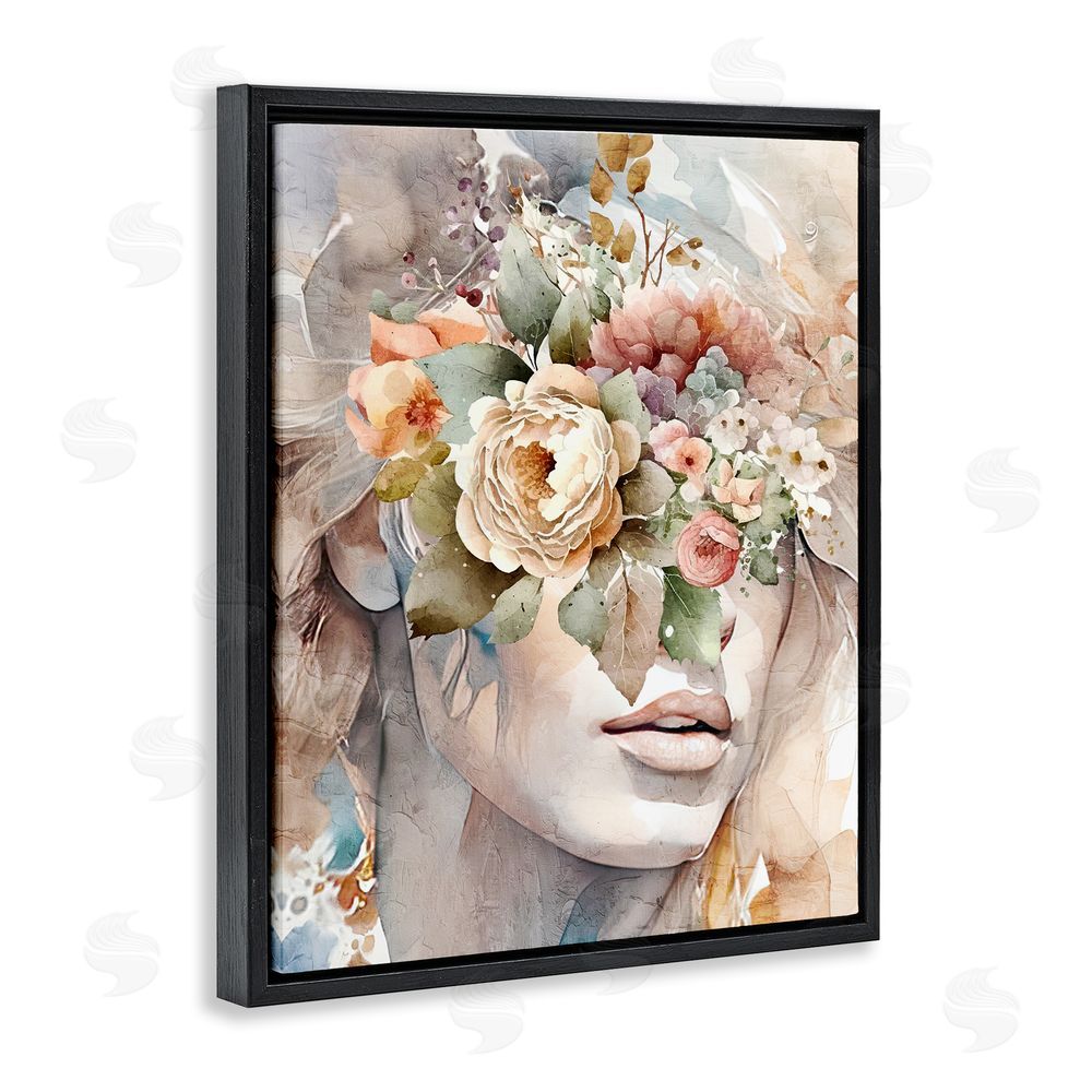 Kim Allen Female Floral Abstraction Black Floating Frame Canvas Wall Art Print