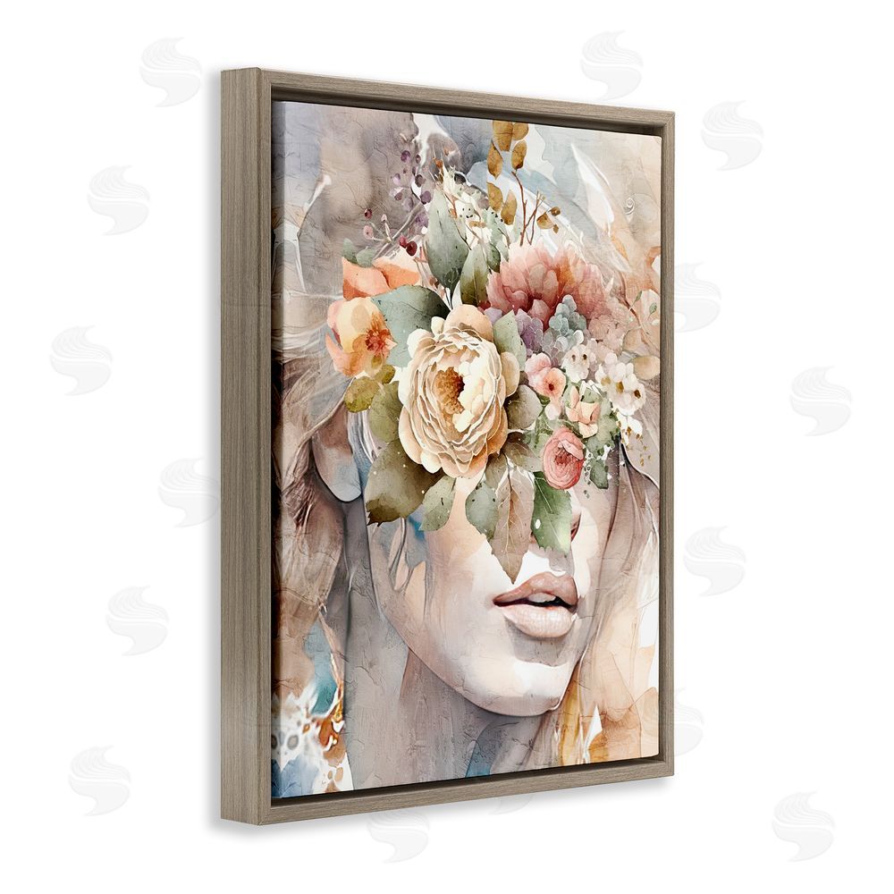 Kim Allen Female Floral Abstraction Brown Floating Frame Canvas Wall Art Print