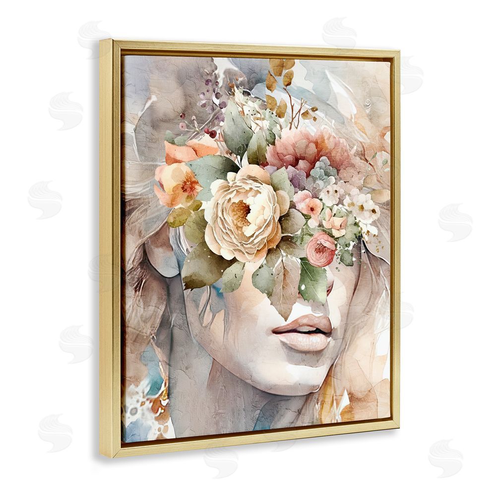 Kim Allen Female Floral Abstraction Gold Floating Frame Canvas Wall Art Print