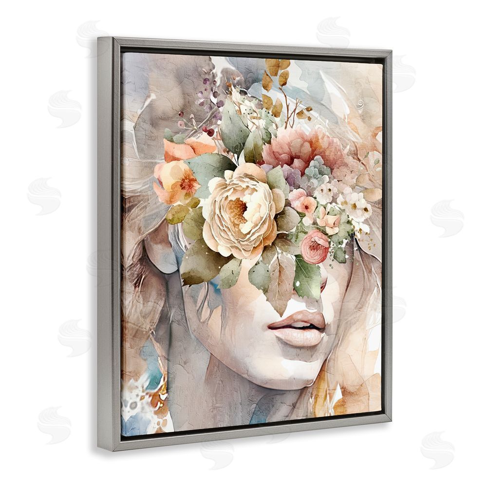 Kim Allen Female Floral Abstraction Grey Floating Frame Canvas Wall Art Print