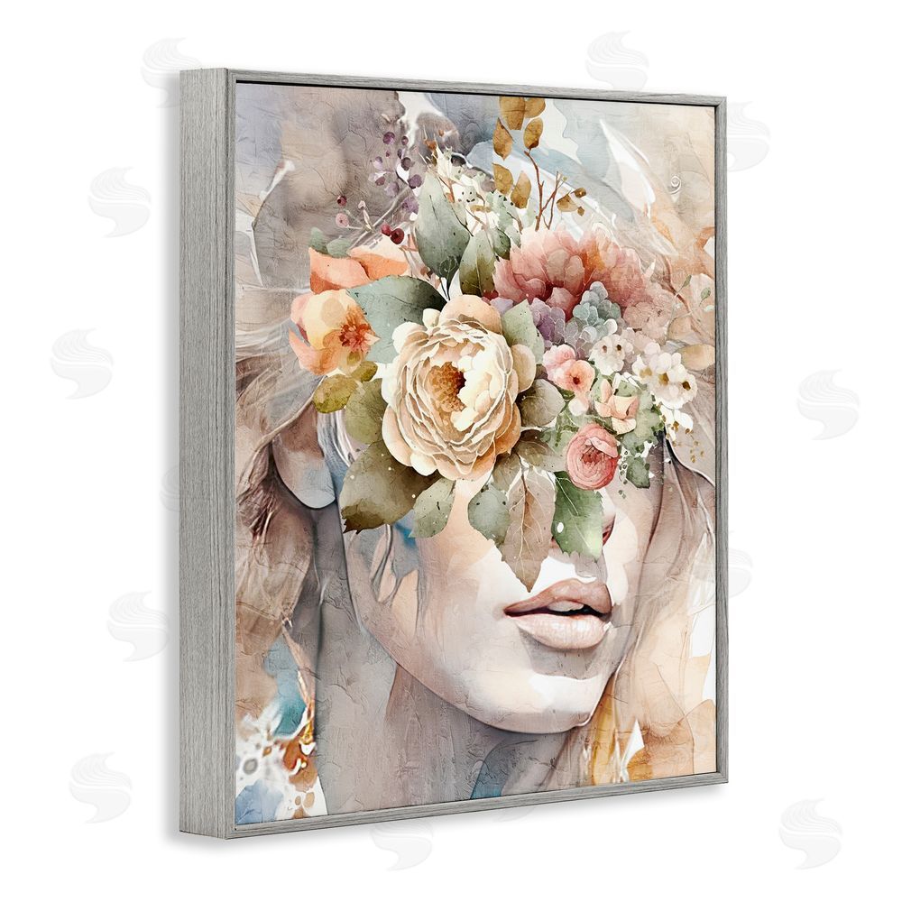 Kim Allen Female Floral Abstraction Gray Framed Giclee Wall Art Print