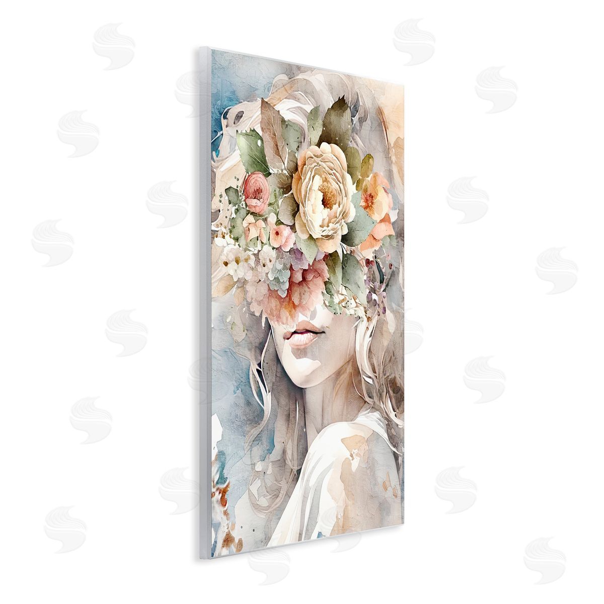 Floral Portrait of Girl Wood Plaque Wall Art, Home Decor by Kim Allen