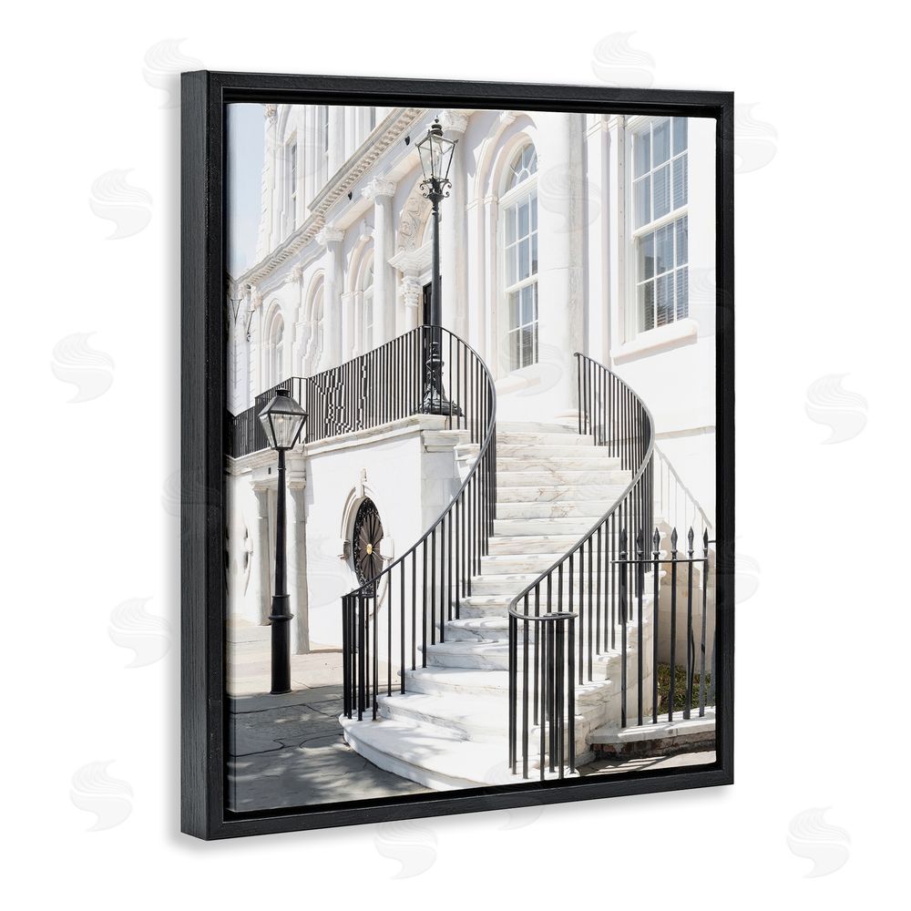 Ramona Murdock White Staircase Architecture Black Floating Frame Canvas Wall Art Print