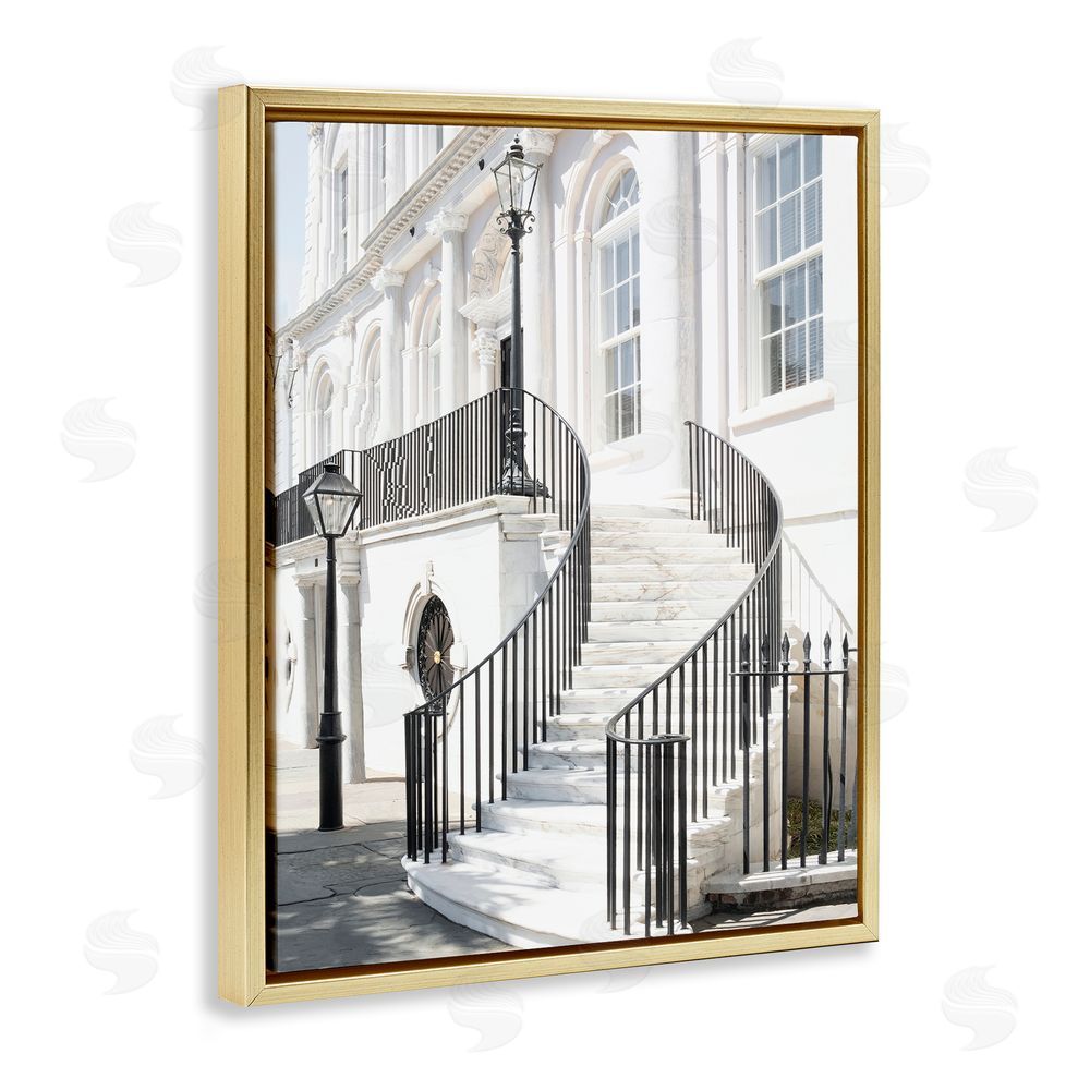 Ramona Murdock White Staircase Architecture Gold Floating Frame Canvas Wall Art Print