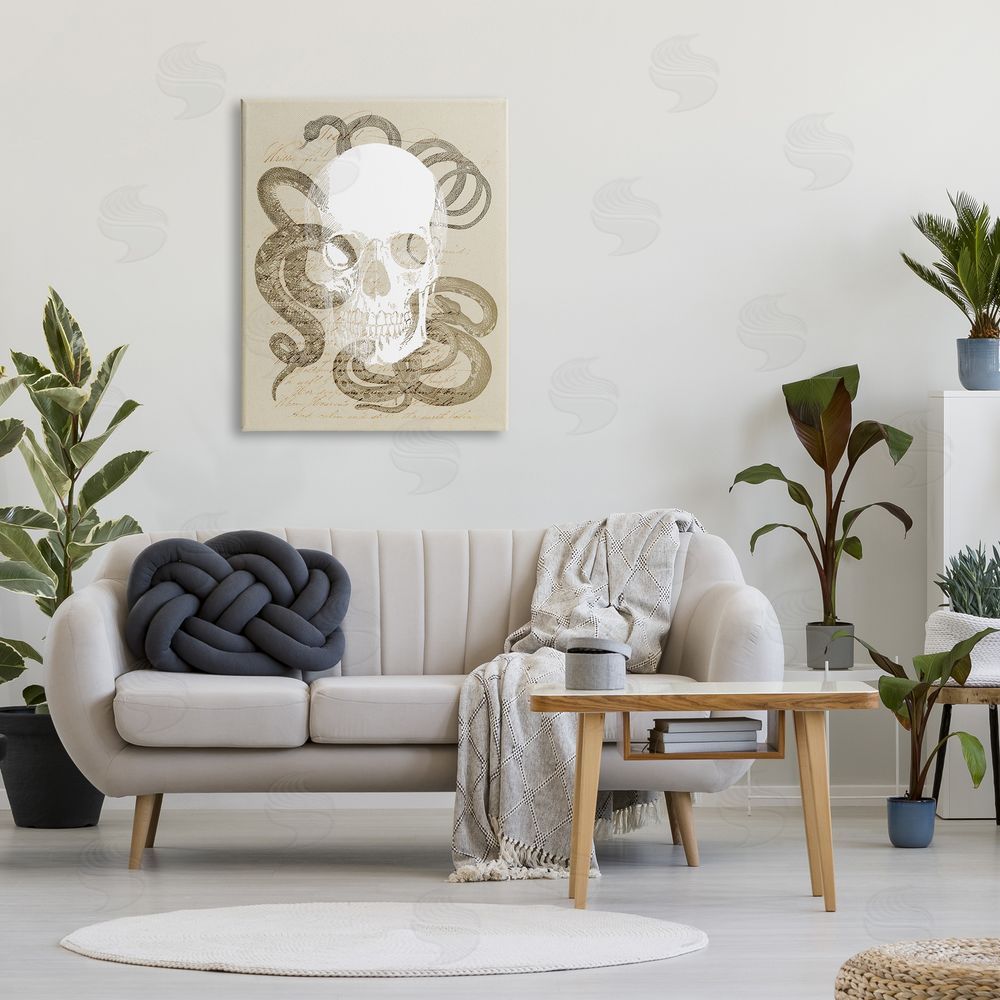 Stupell Studio Skull & Snake Vintage Script Canvas Wall Art Print in Room