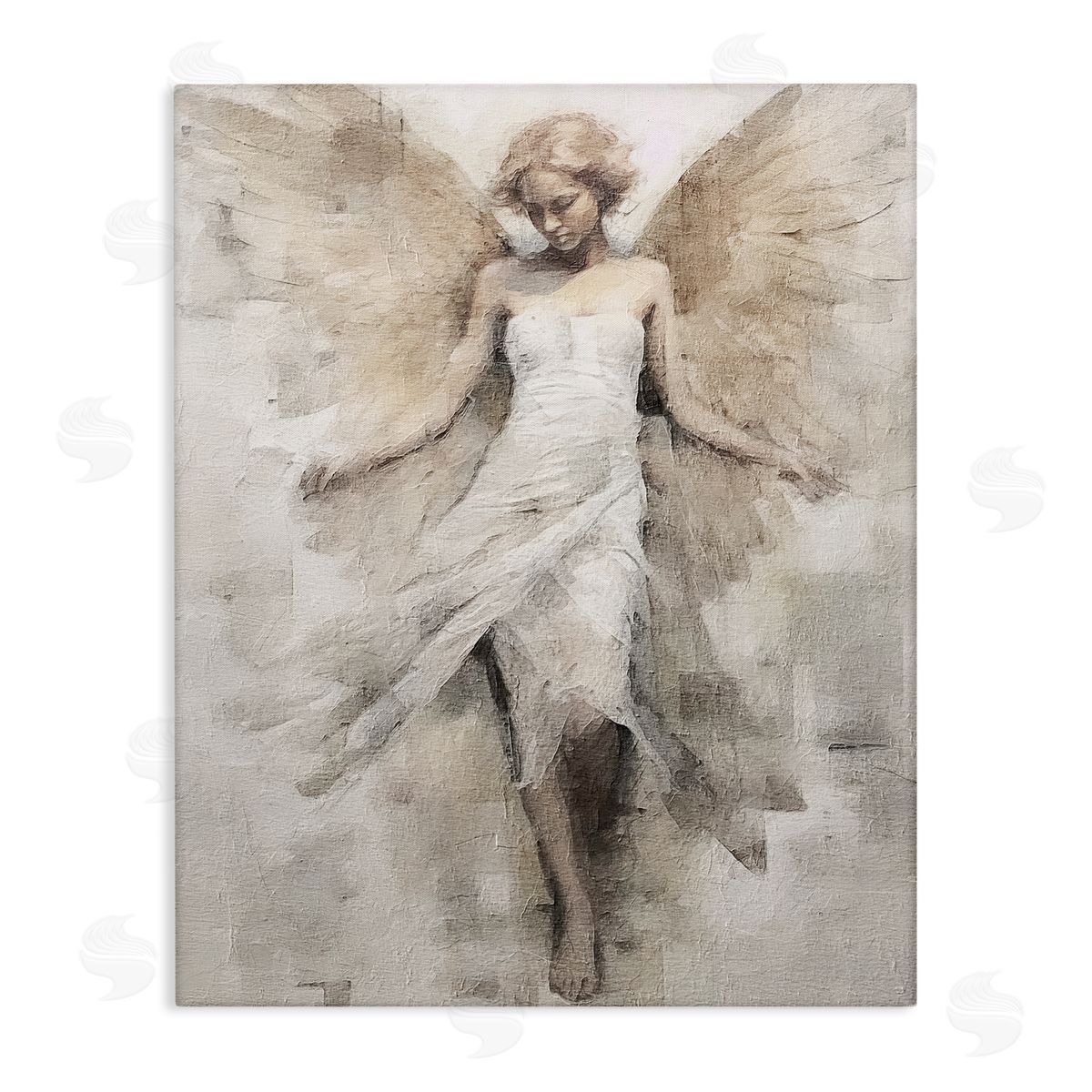 Riley B Ivory Abstract Angel Stretched Canvas Wall Art Print