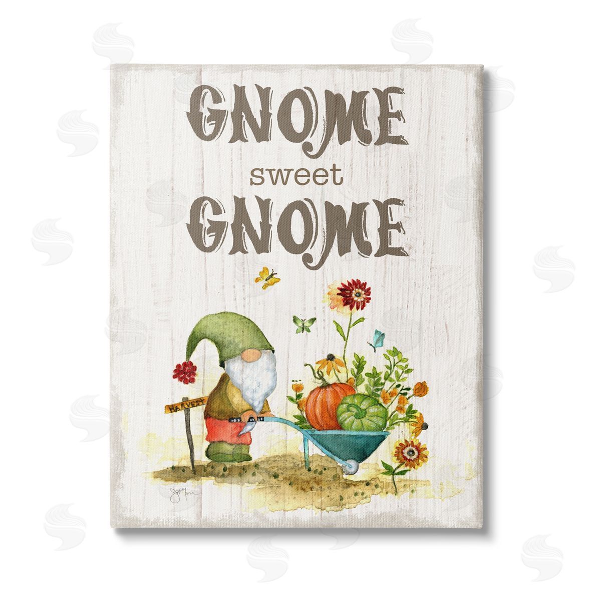 Janet Tava Sweet Gnome Floral Harvest Stretched Canvas Wall Art Print