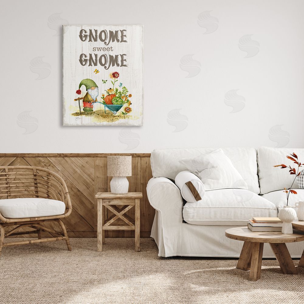 Janet Tava Sweet Gnome Floral Harvest Canvas Wall Art Print in Room