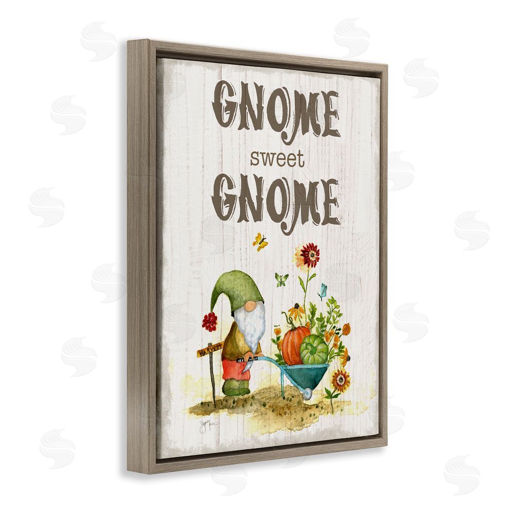Janet Tava Sweet Gnome Floral Harvest Brown Floating Frame Canvas Wall Art Print