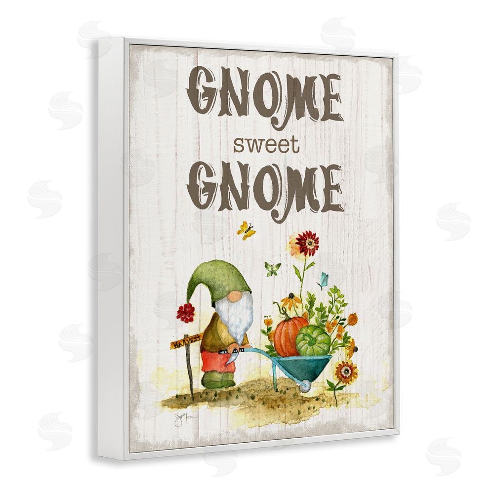 Janet Tava Sweet Gnome Floral Harvest White Framed Giclee Wall Art Print