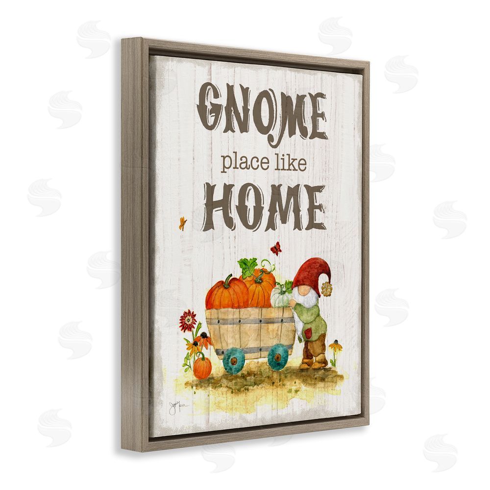 Janet Tava Gnome Pun Garden Harvest Brown Floating Frame Canvas Wall Art Print