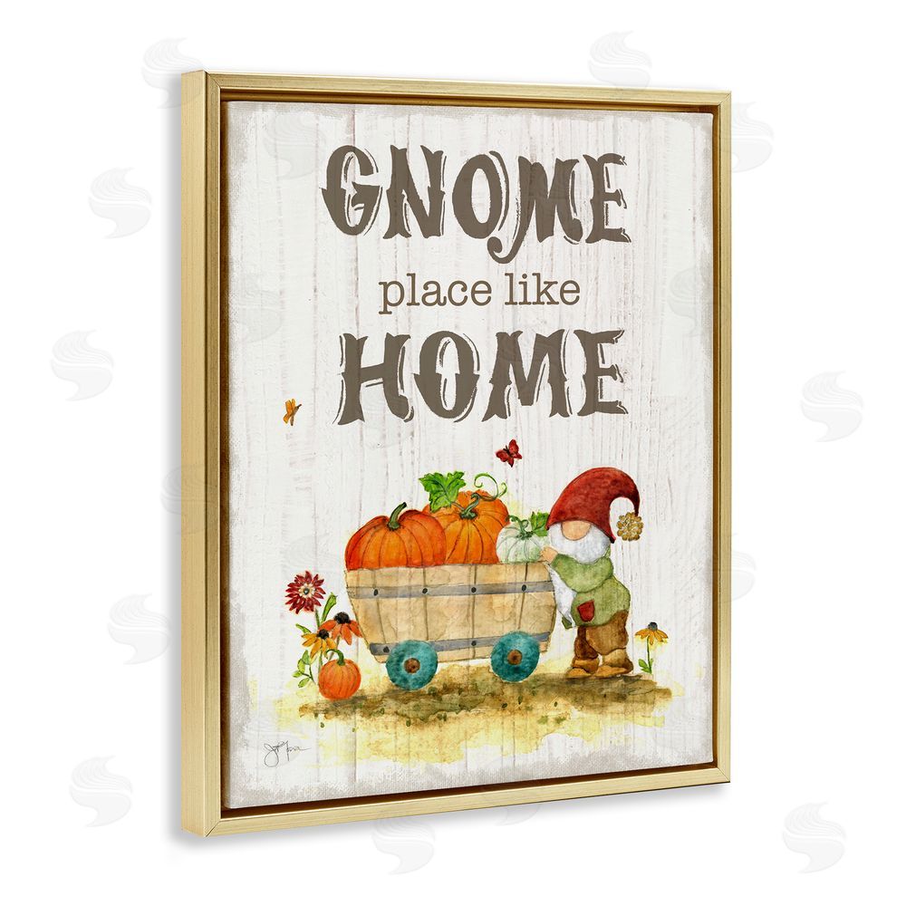 Janet Tava Gnome Pun Garden Harvest Gold Floating Frame Canvas Wall Art Print