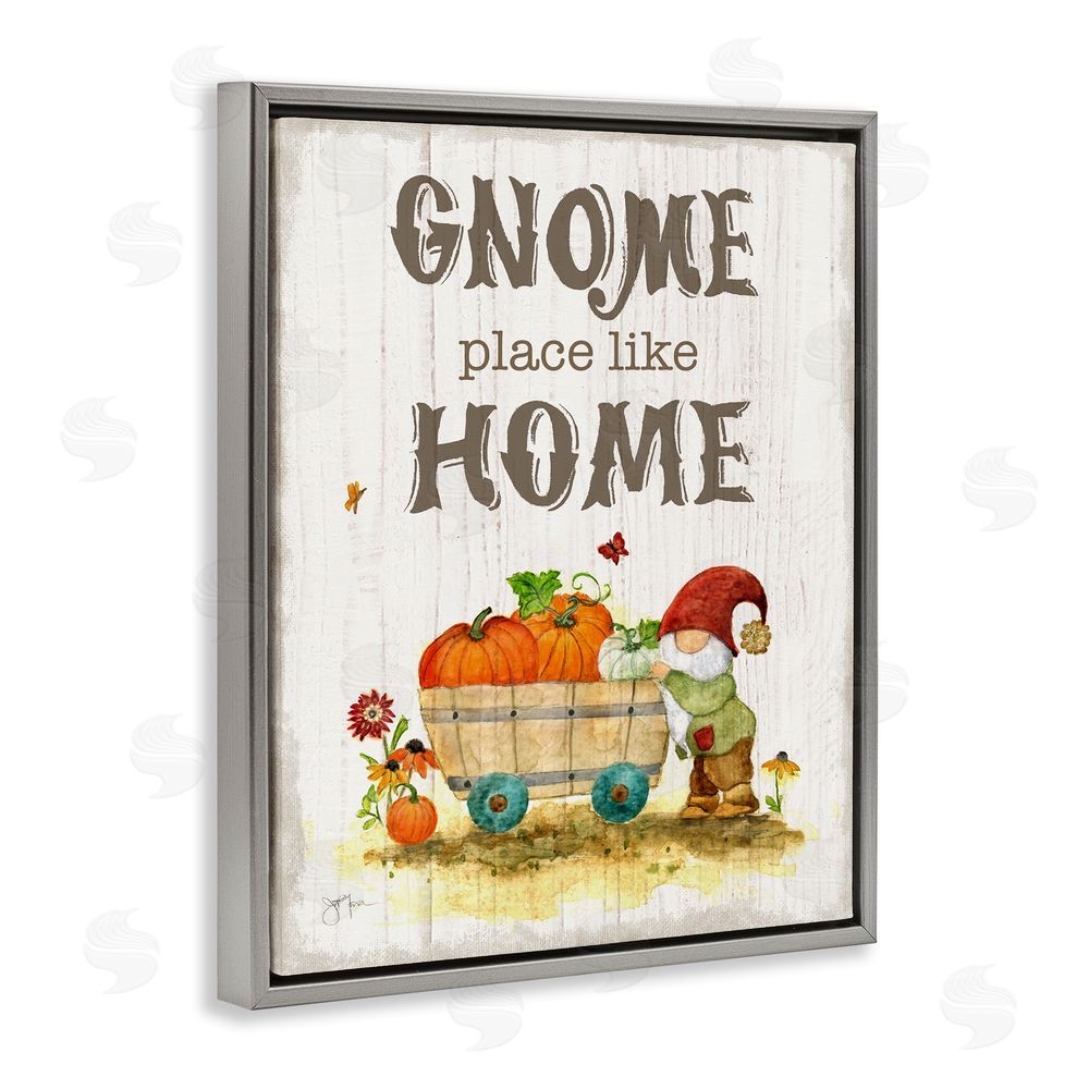 Janet Tava Gnome Pun Garden Harvest Grey Floating Frame Canvas Wall Art Print