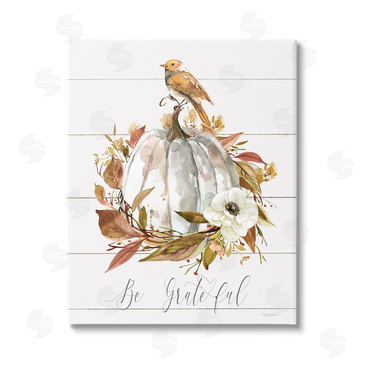Carol Robinson Be Grateful Fall Pumpkin Stretched Canvas Wall Art Print