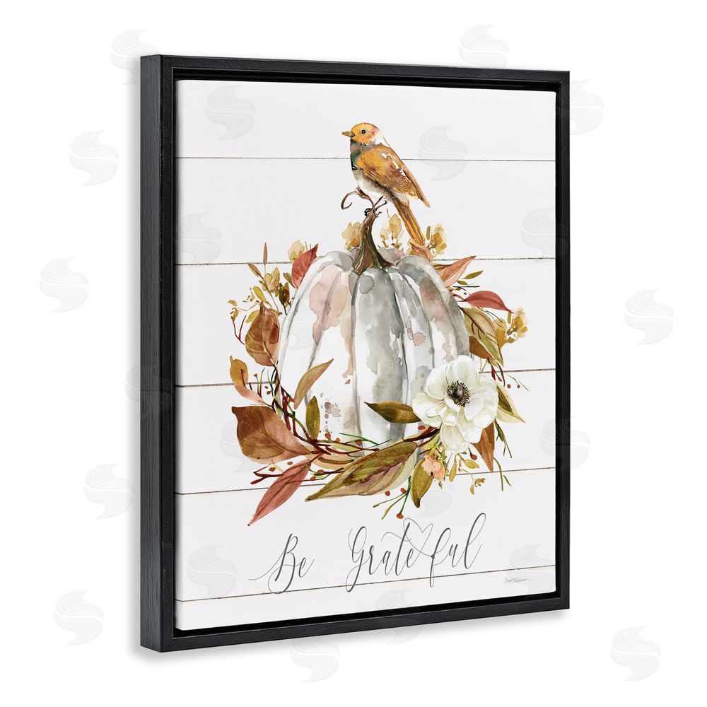 Carol Robinson Be Grateful Fall Pumpkin Black Floating Frame Canvas Wall Art Print