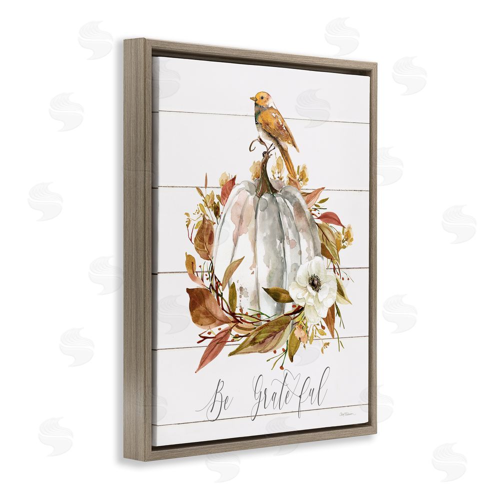 Carol Robinson Be Grateful Fall Pumpkin Brown Floating Frame Canvas Wall Art Print