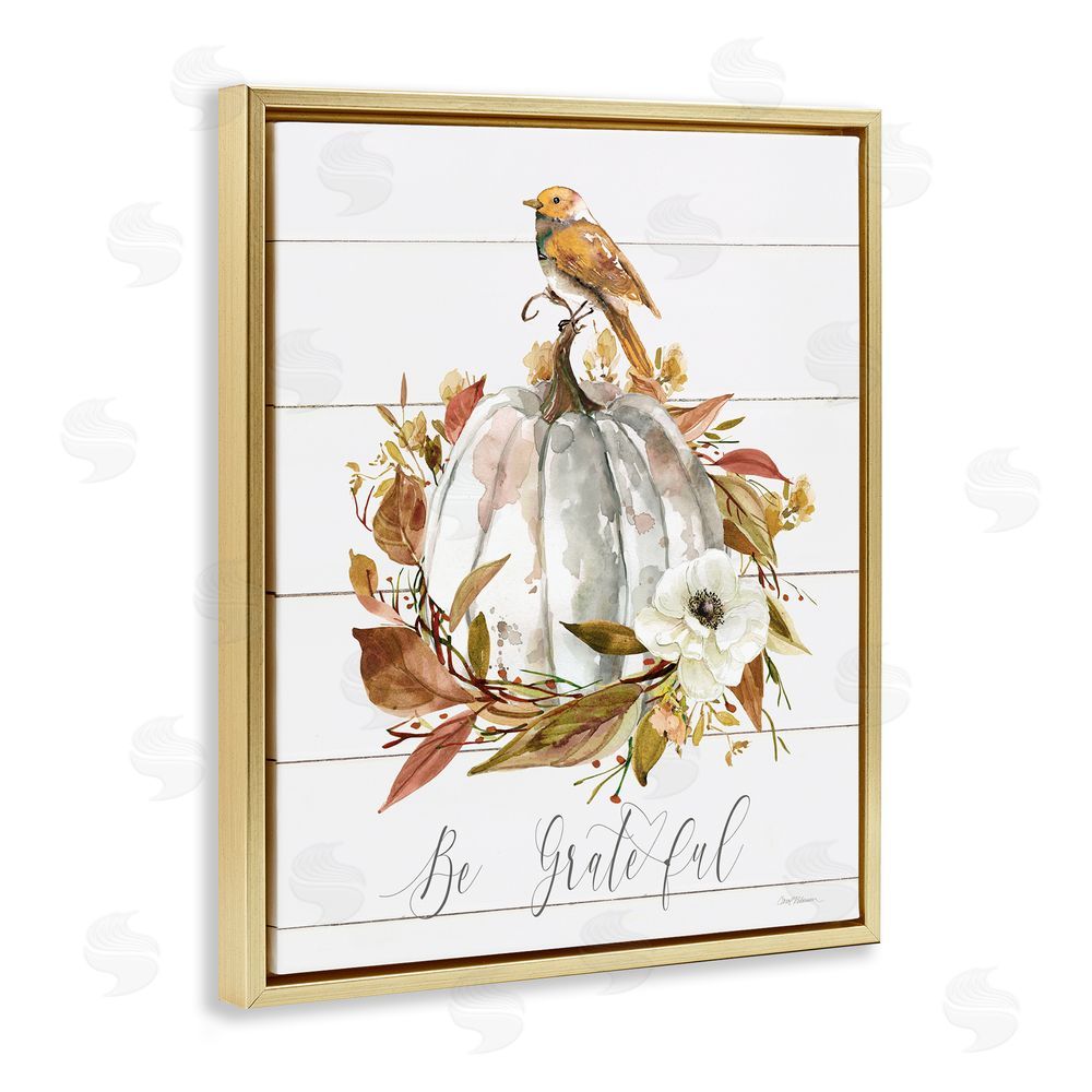 Carol Robinson Be Grateful Fall Pumpkin Gold Floating Frame Canvas Wall Art Print