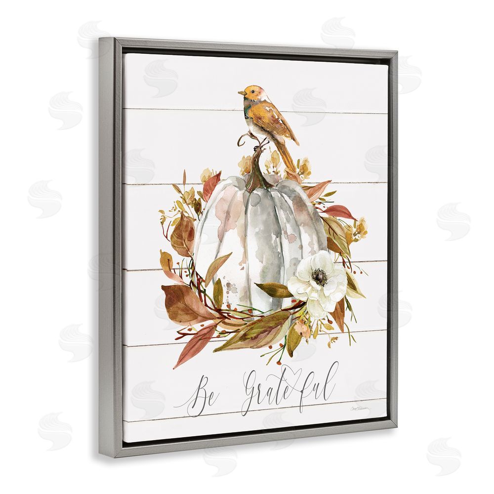 Carol Robinson Be Grateful Fall Pumpkin Grey Floating Frame Canvas Wall Art Print