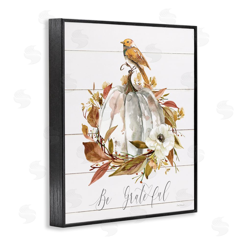 Carol Robinson Be Grateful Fall Pumpkin Black Framed Giclee Wall Art Print