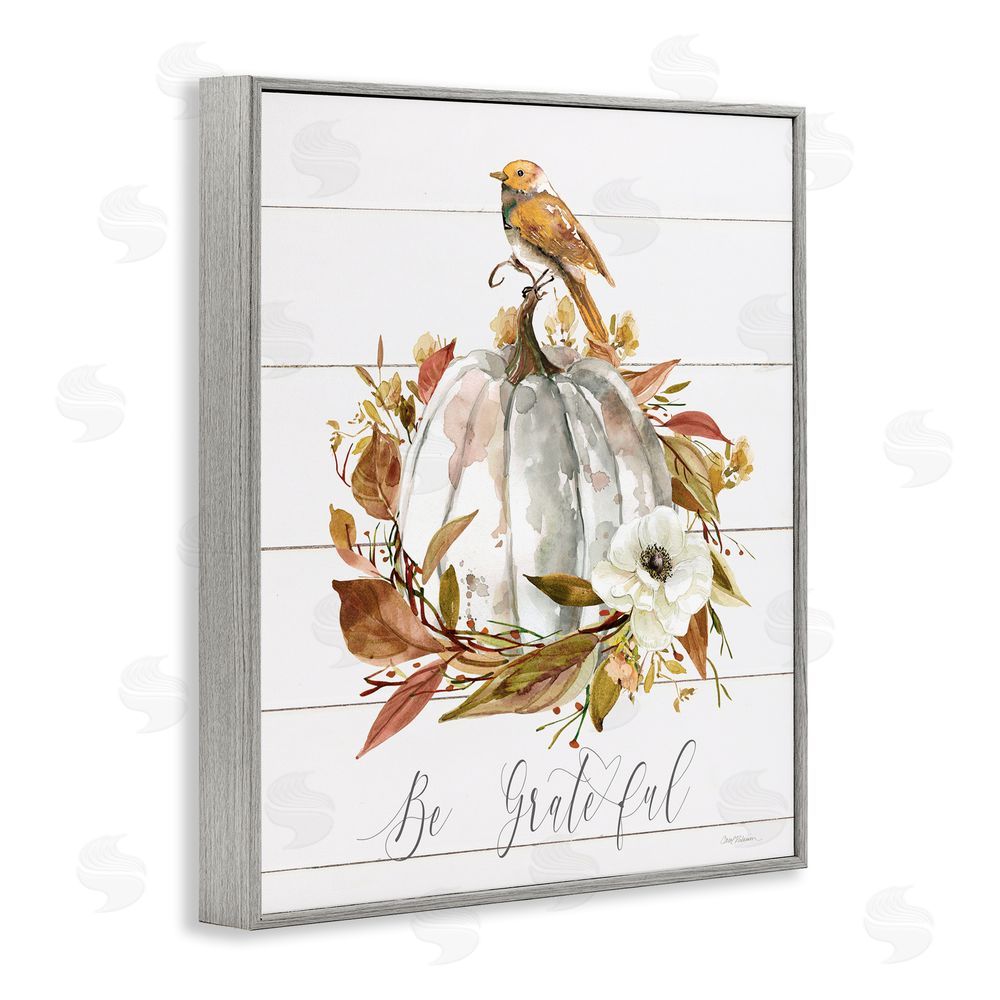 Carol Robinson Be Grateful Fall Pumpkin Gray Framed Giclee Wall Art Print