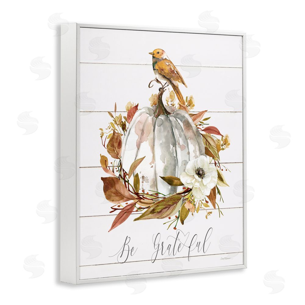 Carol Robinson Be Grateful Fall Pumpkin White Framed Giclee Wall Art Print