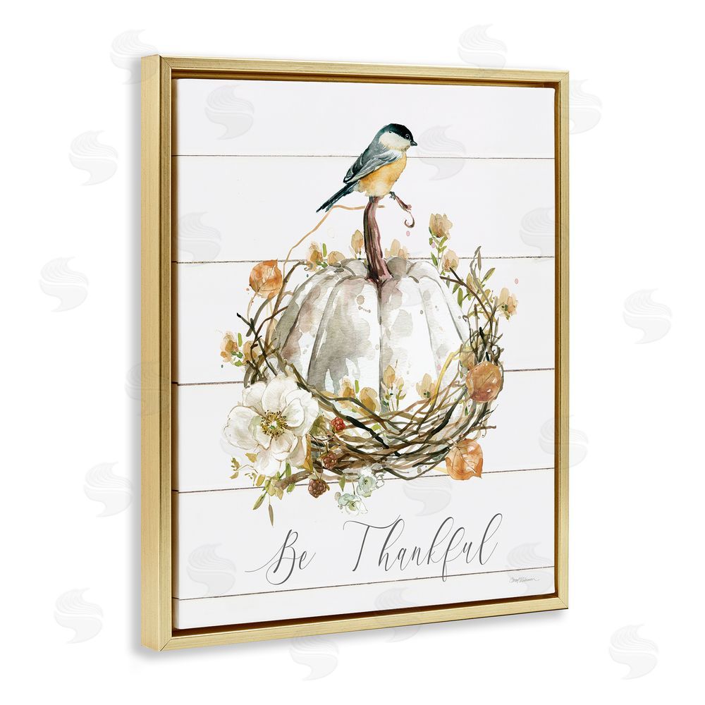 Carol Robinson Be Thankful Fall Florals Gold Floating Frame Canvas Wall Art Print