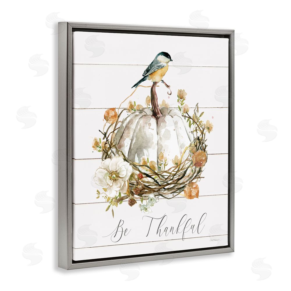 Carol Robinson Be Thankful Fall Florals Grey Floating Frame Canvas Wall Art Print