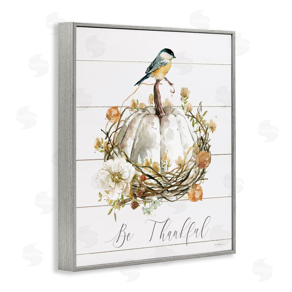 Carol Robinson Be Thankful Fall Florals Gray Framed Giclee Wall Art Print