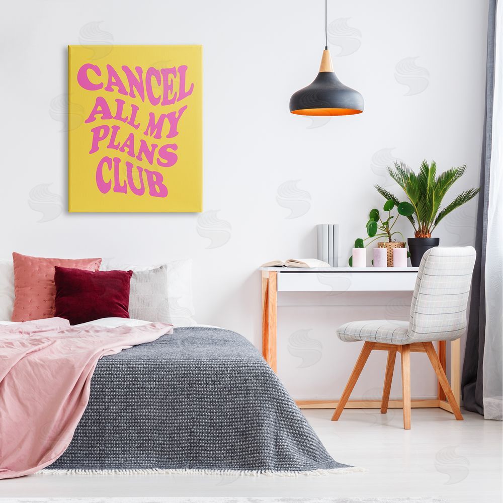 House of Lulu Groovy Cancel Plans Phrase Canvas Wall Art Print in Room