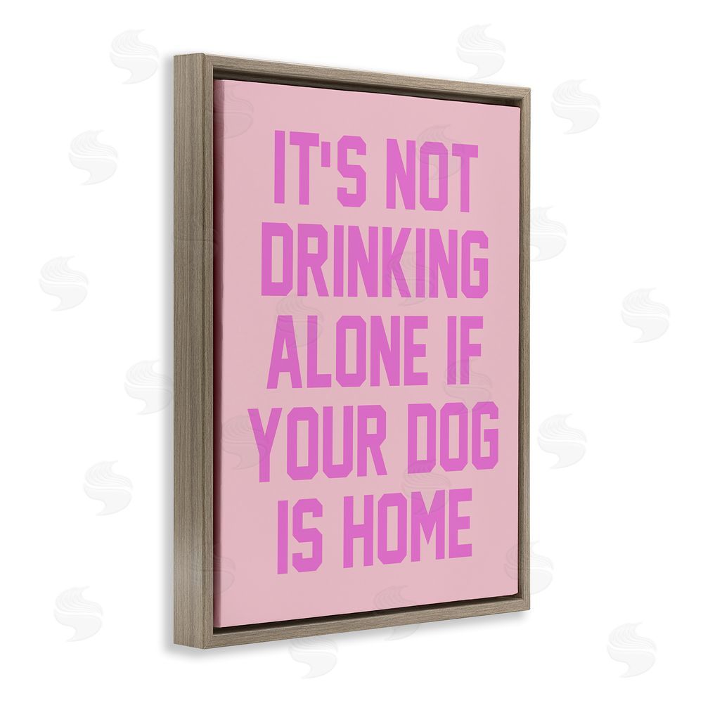 House of Lulu Not Drinking Alone Humor Brown Floating Frame Canvas Wall Art Print