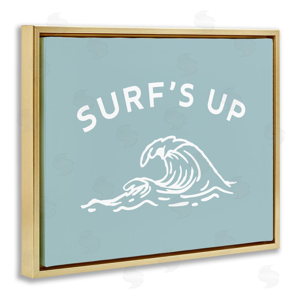 Stupell Studio Surf's Up Sea Wave Gold Floating Frame Canvas Wall Art Print