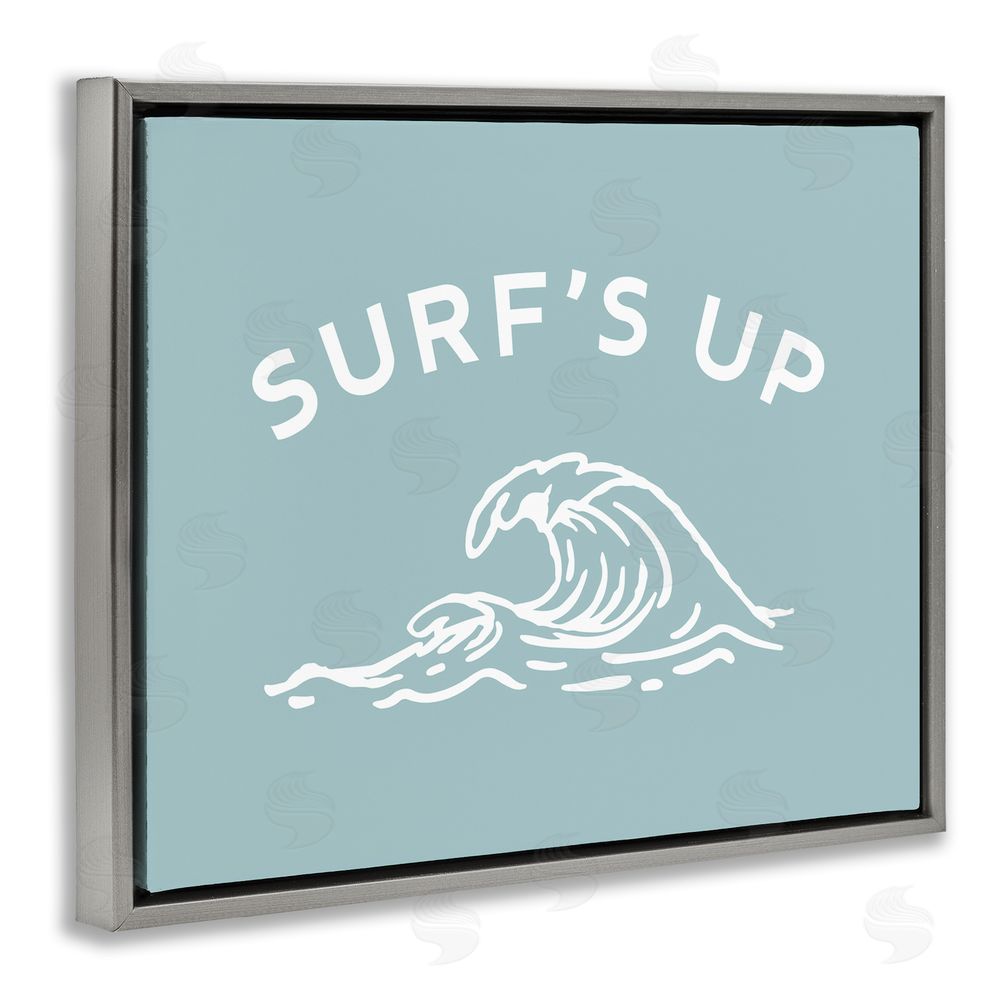 Stupell Studio Surf's Up Sea Wave Grey Floating Frame Canvas Wall Art Print