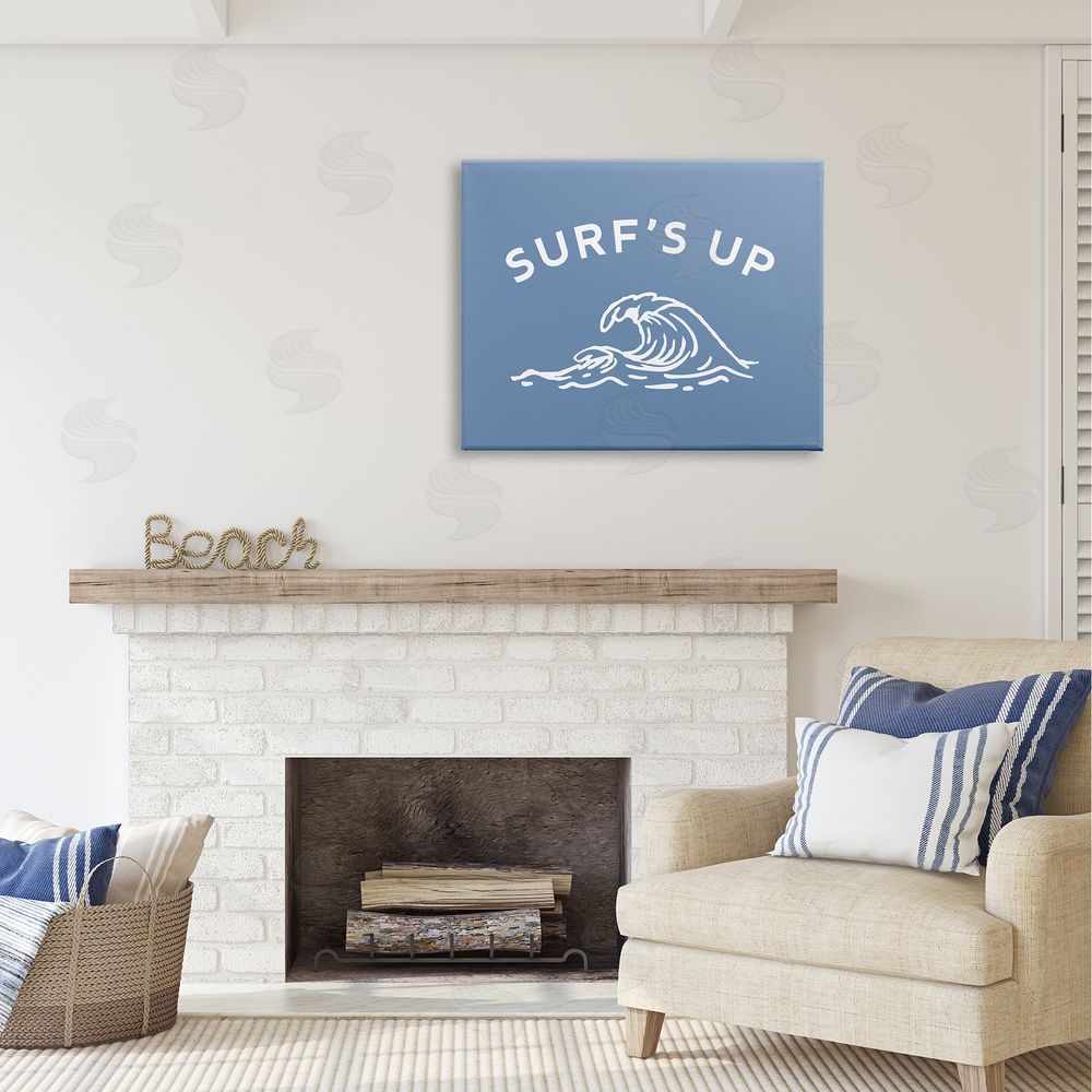 Stupell Studio Surf's Up on Blue Canvas Wall Art Print in Room