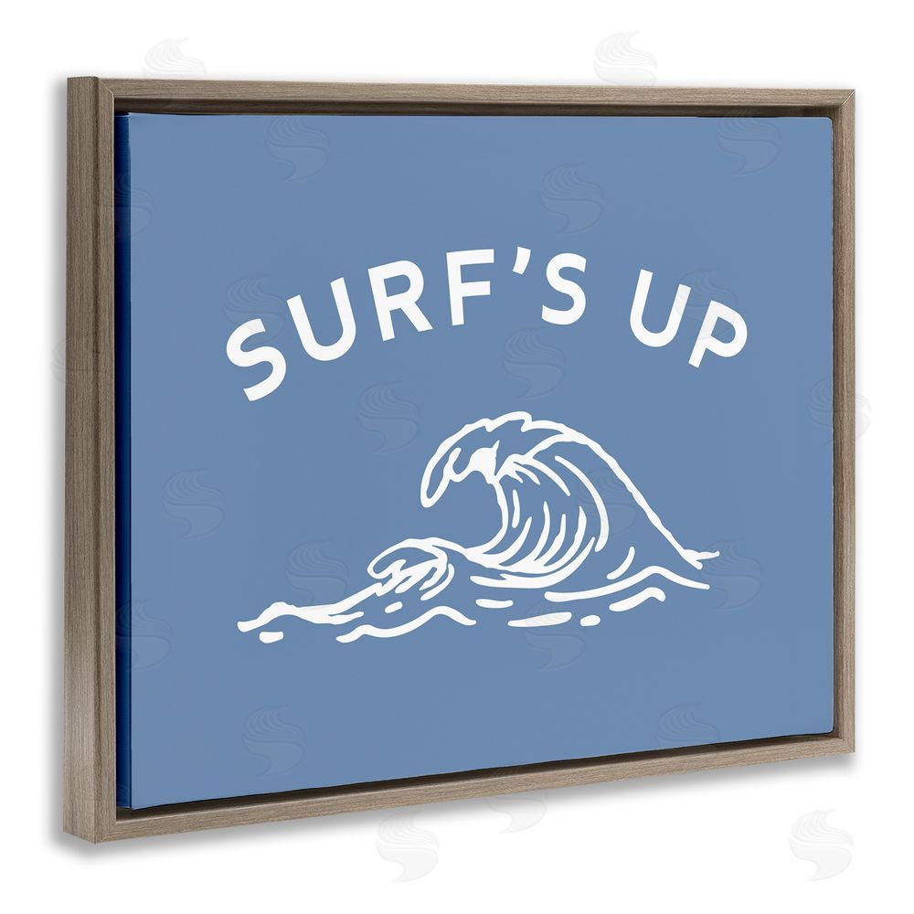 Stupell Studio Surf's Up on Blue Brown Floating Frame Canvas Wall Art Print