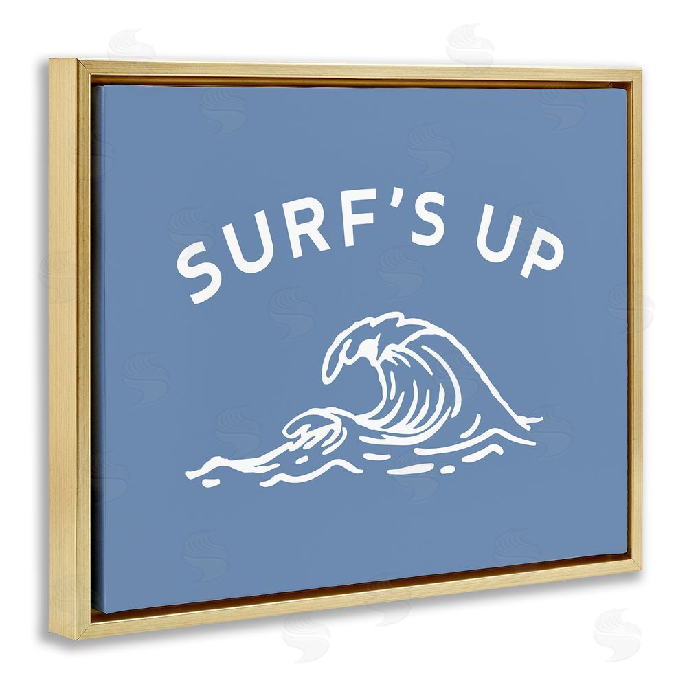Stupell Studio Surf's Up on Blue Gold Floating Frame Canvas Wall Art Print