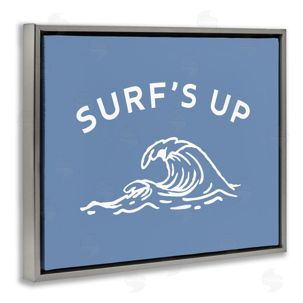 Stupell Studio Surf's Up on Blue Grey Floating Frame Canvas Wall Art Print