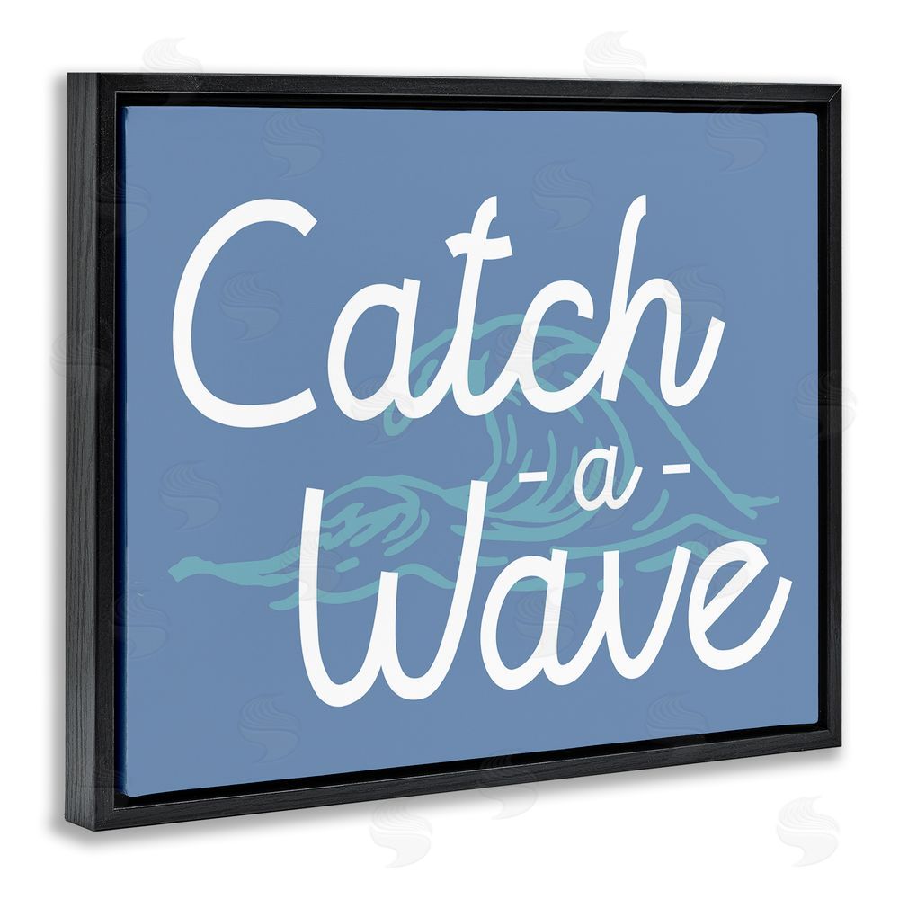 Stupell Studio Catch a Wave on Blue Black Floating Frame Canvas Wall Art Print