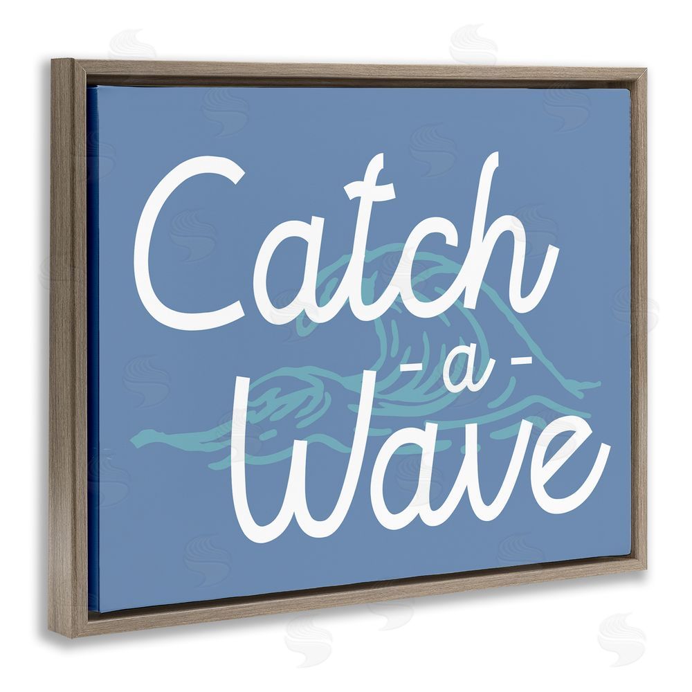 Stupell Studio Catch a Wave on Blue Brown Floating Frame Canvas Wall Art Print