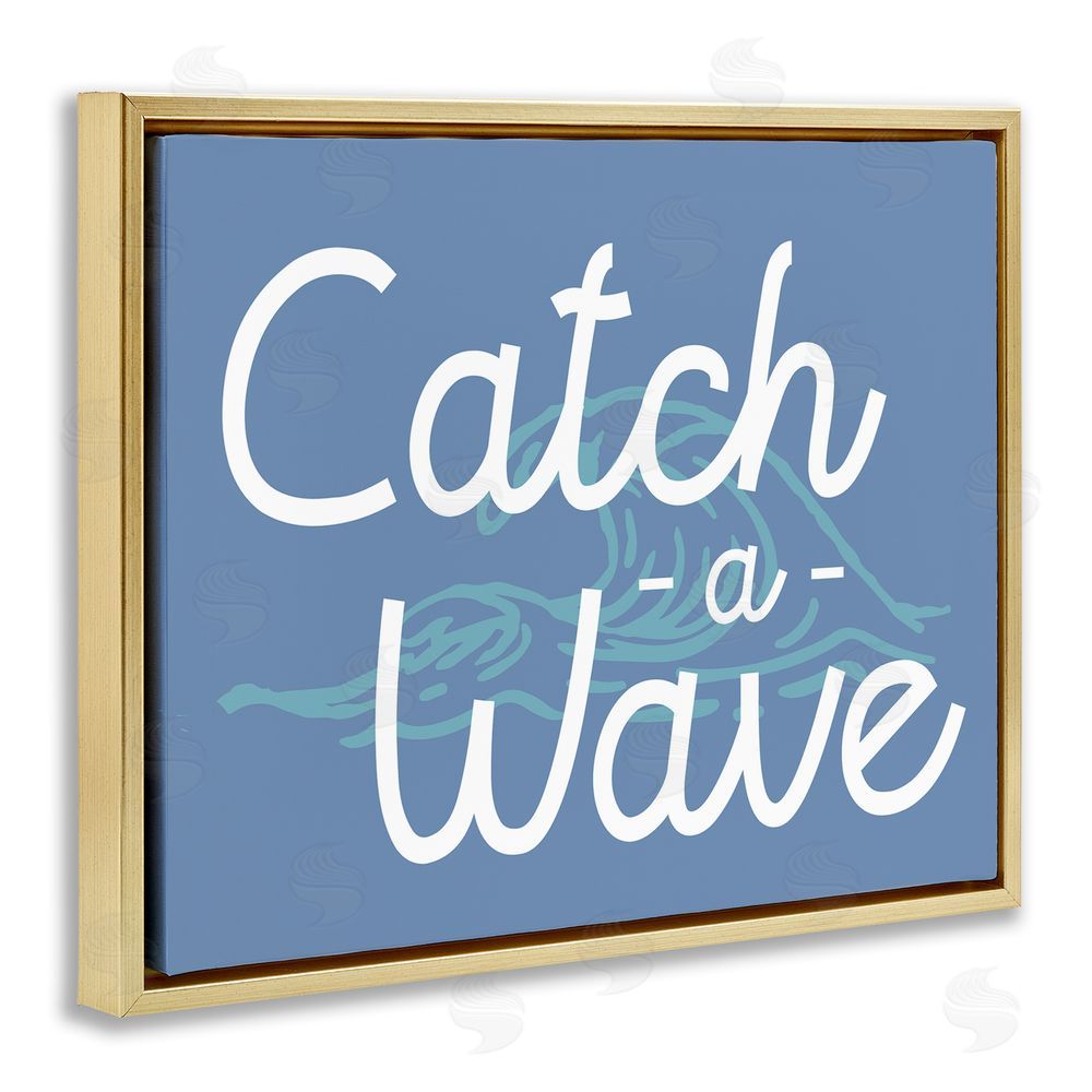 Stupell Studio Catch a Wave on Blue Gold Floating Frame Canvas Wall Art Print