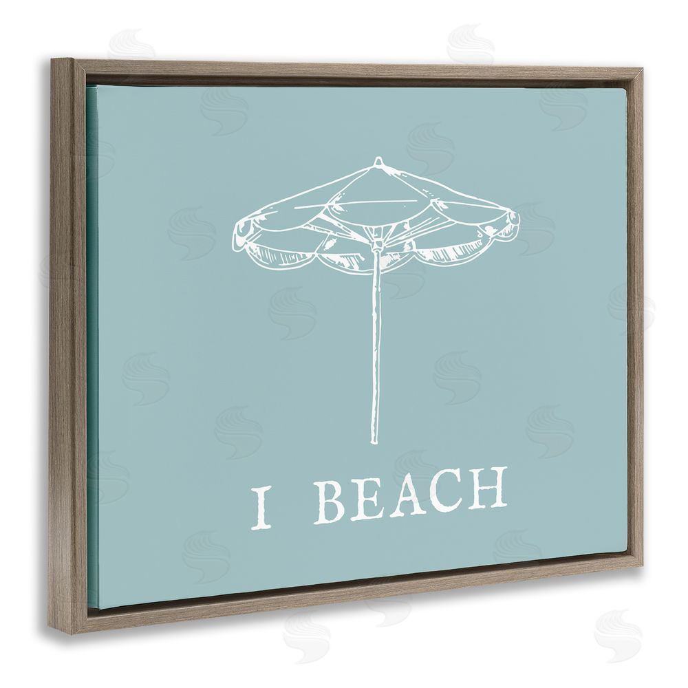 Stupell Studio I Beach Phrase with Umbrella Brown Floating Frame Canvas Wall Art Print